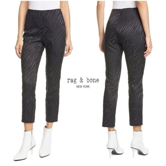 Rag & Bone Pants Womens Size 00 Black Zebra Embossed Simone Textured Rear Zip - Picture 1 of 15